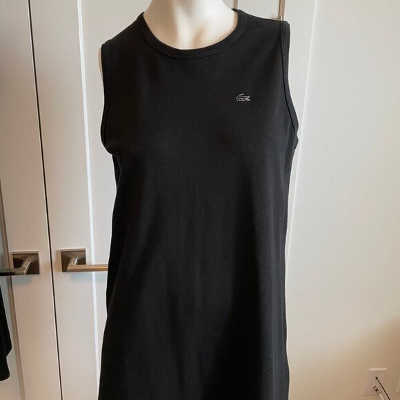 Lacoste Slvless Crew Nk Midi Cotton Sheath Dress Black Sz 42 - Picture 3 of 13